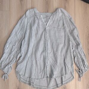 aerie Gray and White Striped Button-Front Blouse